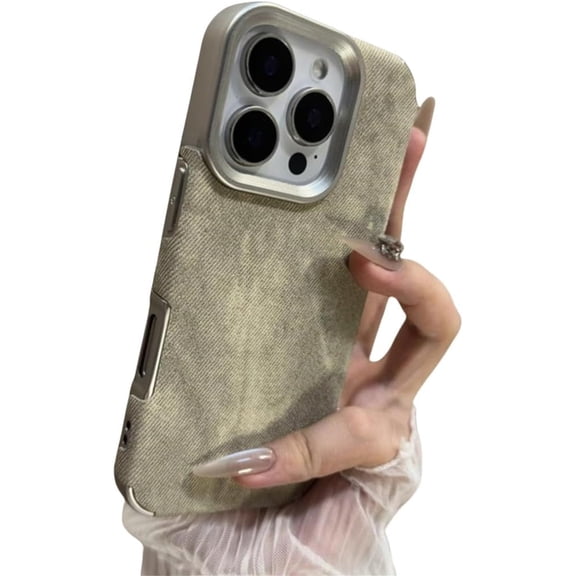 Retro Vintage Cowboy Fabric Case for iPhone 17 Air 16 15 14 13 12 Pro Max 11 Plus Luxury Jeans Soft Bumper Phone Cover,Khaki,for iPhone 14