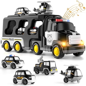 Lucky Doug Police Truck Toys with 4 Mini Cars Set