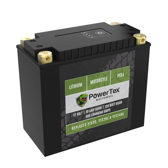 Powertex Motorcycle YTX20H-BS Lithium Battery Replacement – Advanced BMS, 680 CCA, Internal Jump-Start, Capacity Display, 4-Terminal Design, Performance & Lightweight