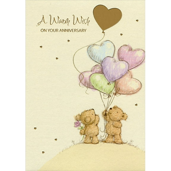 Designer Greetings 2 Bears Holding Heart Balloons on Shimmering Paper Anniversary Congratulations Card
