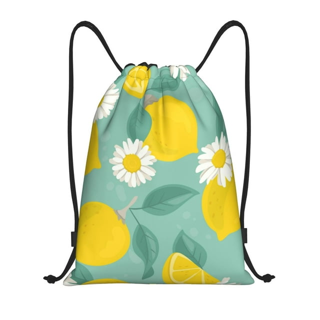 Saiise Lemons Chamomile Flowers And Leaves Pattern Sports Drawstring Backpack - String Swim Gym Bag with Wet Proof Pocket for Women&Men-Medium