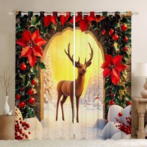 jejeloiu Cartoon Deer Reindeer Black Out Curtains,Merry Christmas Curtains Pack of 2 (42x63 Each),Red Xmas Berry Bedroom Curtains,Super Cozy Room Decor