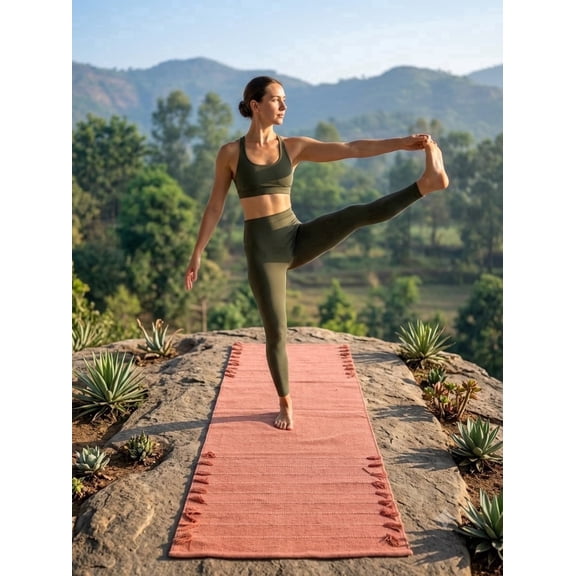 Organic Cotton Yoga Mat – Handwoven, Anti-Slip Exercise & Meditation Mat 2x6 Ft Travel-Friendly