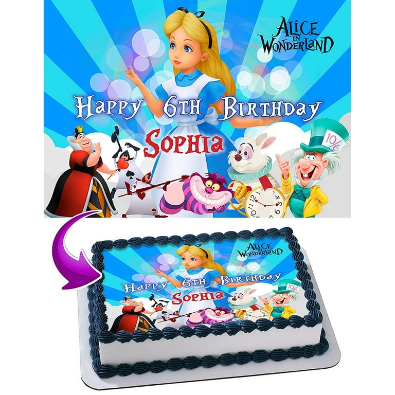 Alice in Wonderland - Edible Cake Topper - 11.7 x 17.5 Inches 1/2 Sheet  rectangular 