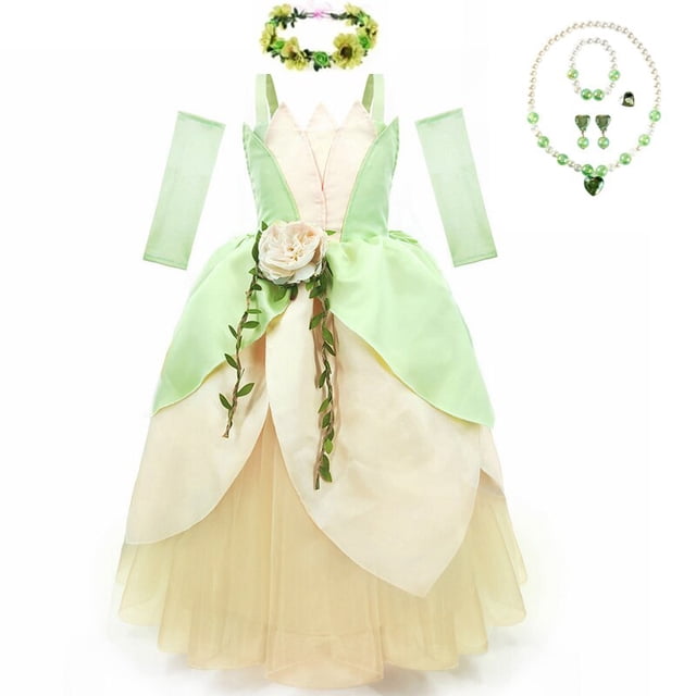 Ropa de niña, disfraz de princesa y rana, vestido de Tiana para niños, vestido de Tiana de carnaval, vestidos de princesa para niña, vestidos de juego de rol 100 2-3T Gao Jinjia LED