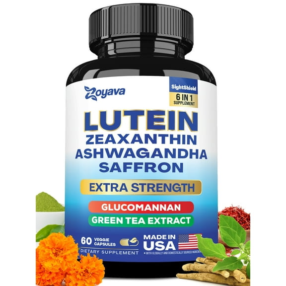 Lutein and Zeaxanthin Supplements 8000 MG Eye Vitamins with Saffron for Eye Health Supplements for Adults, Infused with Glucomannan, Ashwagandha, Green Tea Extract Vision Support (60 Caps)