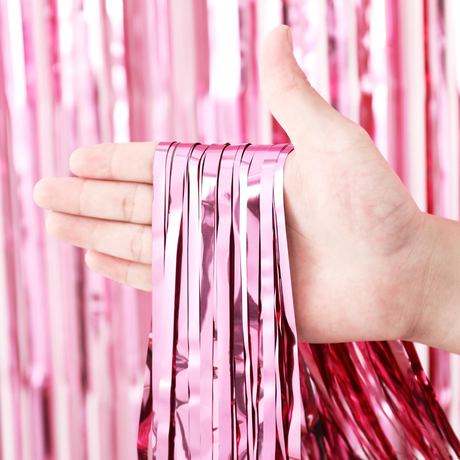3 Pack 3.3x8.2 Feet Champagne Foil Fringe Backdrop Curtains, Tinsel Streamers for Birthday, Graduation, Baby Shower, Gender Reveal, Disco Party Decorations