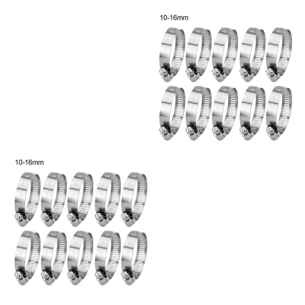 Yuarrent 10 Uds. Clips de tubería de agua mangueras de tubería de combustible ajustables abrazaderas de tubería de aire de acero inoxidable 10-16 mm 2Conjunto