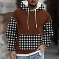 thumbnail image 2 of Momasggi Oversized Hoodies for Men Big and Tall Long Sleeve Drawstring Hooded Sweatshirt Plaid Color Block Pullover Tops Fall Winter Fleece Hoodie with Pockets Brown 4XL, 2 of 6