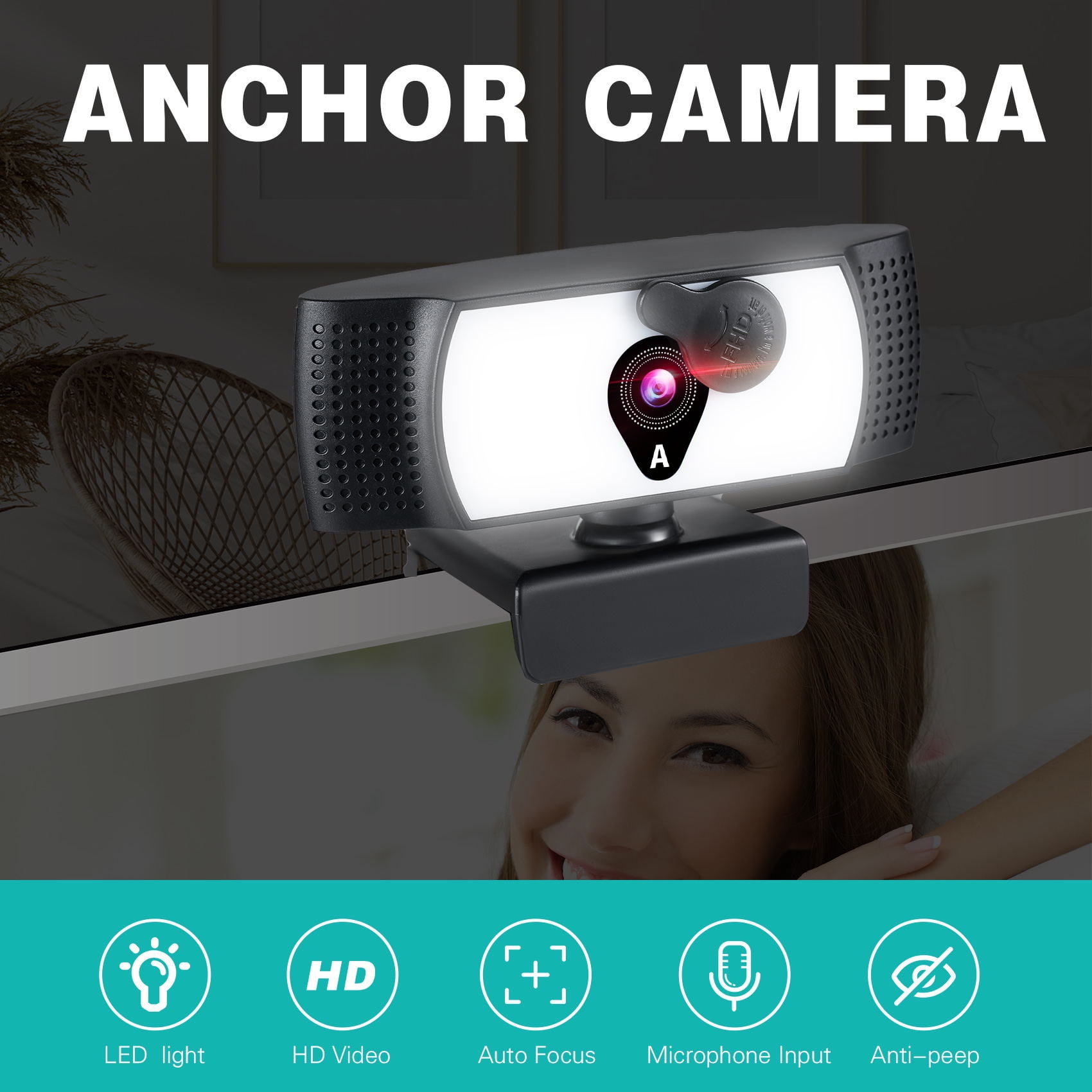 2K/1080P Webcam with Light Microphone, Webcam for PC Laptop Desktop, Webcam for Meetings and Streaming, Computer Camera with Privacy Cover Noise-Canceling Microphones, Web Camera Advanced Auto-Focus