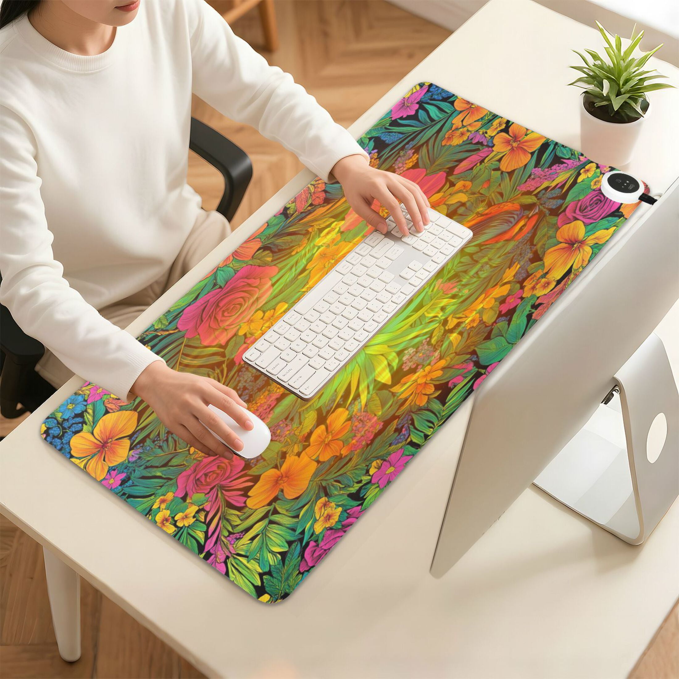 Wobogo Tropical Pineapple Heated Mouse Pad Extra-Large Desk Mat With 3 Heating Levels and 3-hour Auto Shut-Off Protection Ideal for Computer Keyboards Home Office Hand-warming Essential 31.5in × 13in
