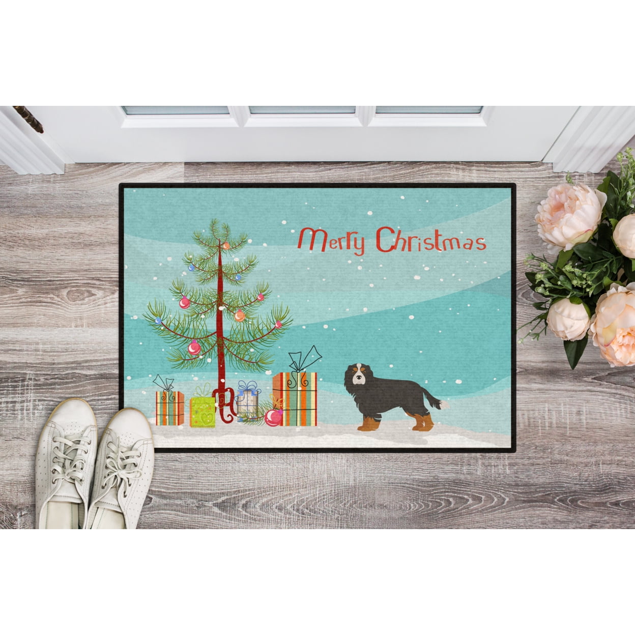 Cavalier King Charles Spaniel Tricolor Christmas Tree Door Mat