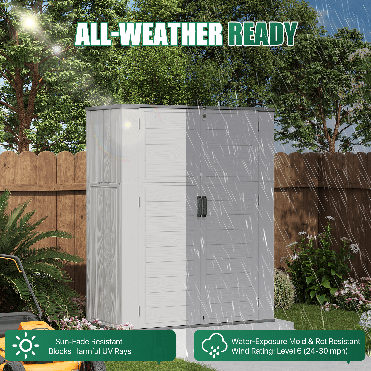 LazySunsets Waterproof Resin Gardening Supplies Storage Shed, 5.8 ft x 4.7 ft x 2.2 ft, White