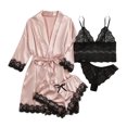 thumbnail image 1 of Pijama sexy para mujer, ropa interior, 4 piezas, conjunto de pijama de satén con encaje y bata de seda sintética, ropa de dormir de lujo para mujer, 1 of 6