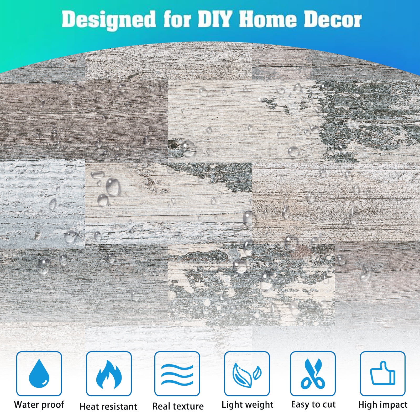 DEWOO 10-Sheet Peel and Stick Backsplash Wall Tile Self Adhesive, Stickon Tile for Kitchen Backplash, Bathroom Vanities, Fireplace Decor, Laundry Table, Stair Decals in Spruce Grey Rustic