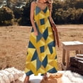 thumbnail image 3 of Abstract Yellow Blue Geometric Pattern Sleeveless Suspender Dress Summer Fashion Casual Long Dress, 3 of 9