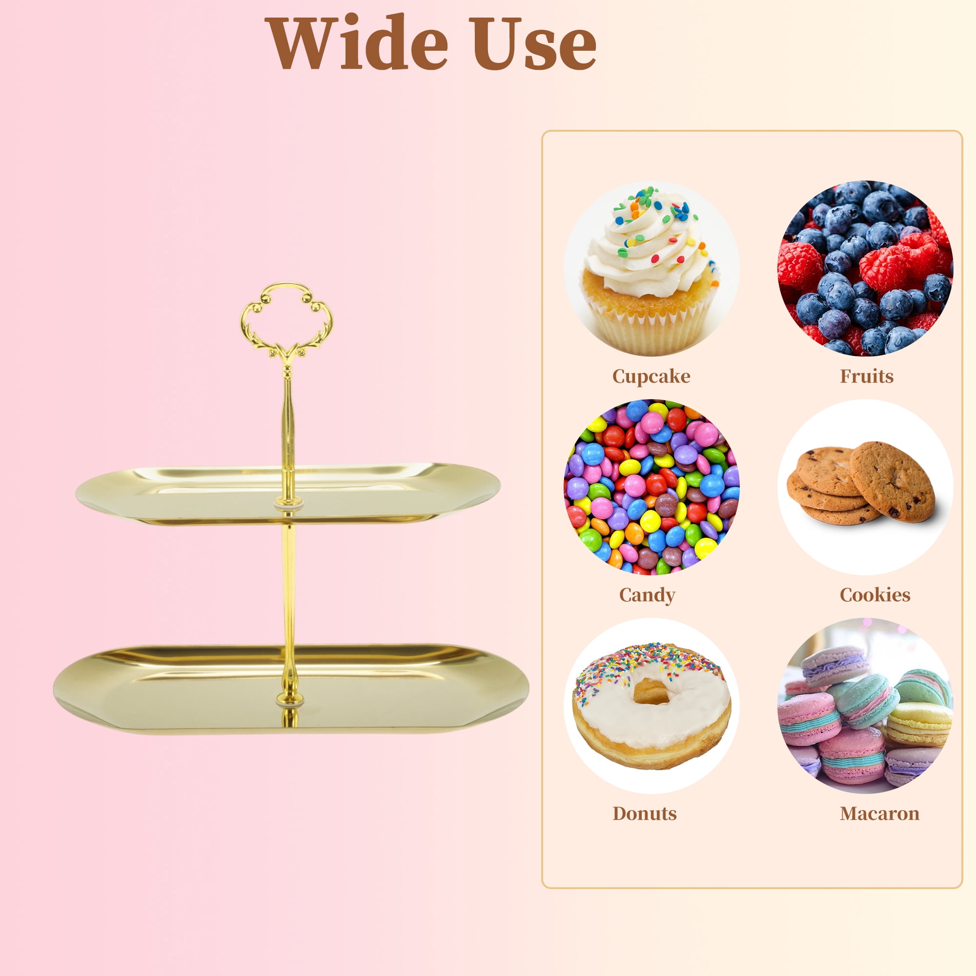 Unique Bargains 2 Tier Dessert Cupcake Stand Flower Design Cupcake Holder Gold Tone