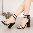 thumbnail image 6 of Anuirheih Fashion Women Slip-finger Buckle High Heels Thick Heel Single Shoes Sandals Sandals Women Clearance(Black), 6 of 7