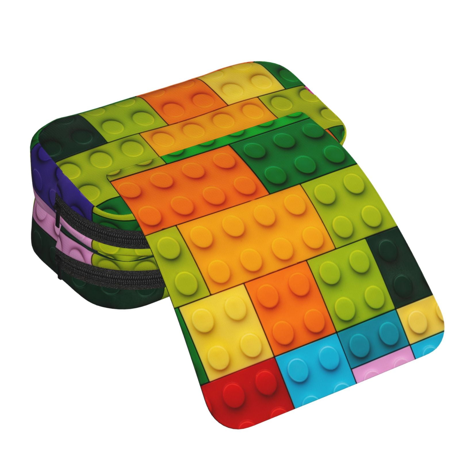 Rateoe Colorful Building Blocks Pattern Double Clamshell Pen Case, Storage Organizer with Two Zipper Compartments– Holds Up to 50 Pencils & Pens