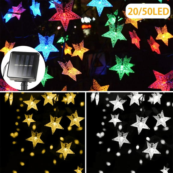 HESHENG Solar String Lights Star Outdoor 20LED, 8 Modes Solar Powered Fairy Lights, Waterproof Garden Christmas Tree Home Party Holiday Decor, Multicolor