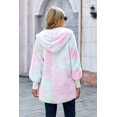 thumbnail image 1 of ABPHQTO Abrigo con capucha y frente abierto de forro polar suave teñido anudado multicolor para mujer, 1 of 5
