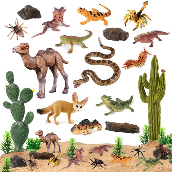 Set de figuras de animales del desierto SIENON, 32 piezas, con camello Fennec Fox