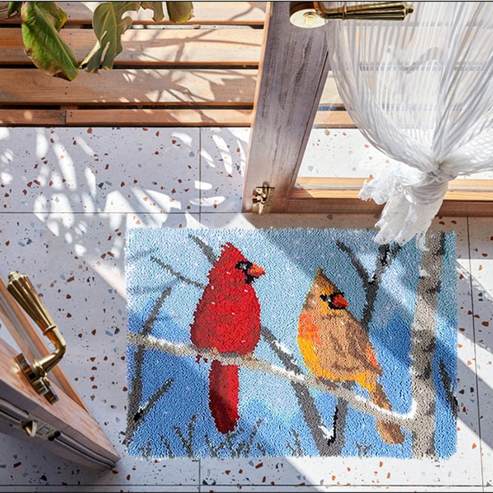 Latch Hook Rug Kits Embroidery DIY Two Birds Pattern Crochet Needlework Crafts for Adults and Kids Beginners 20"x 15"