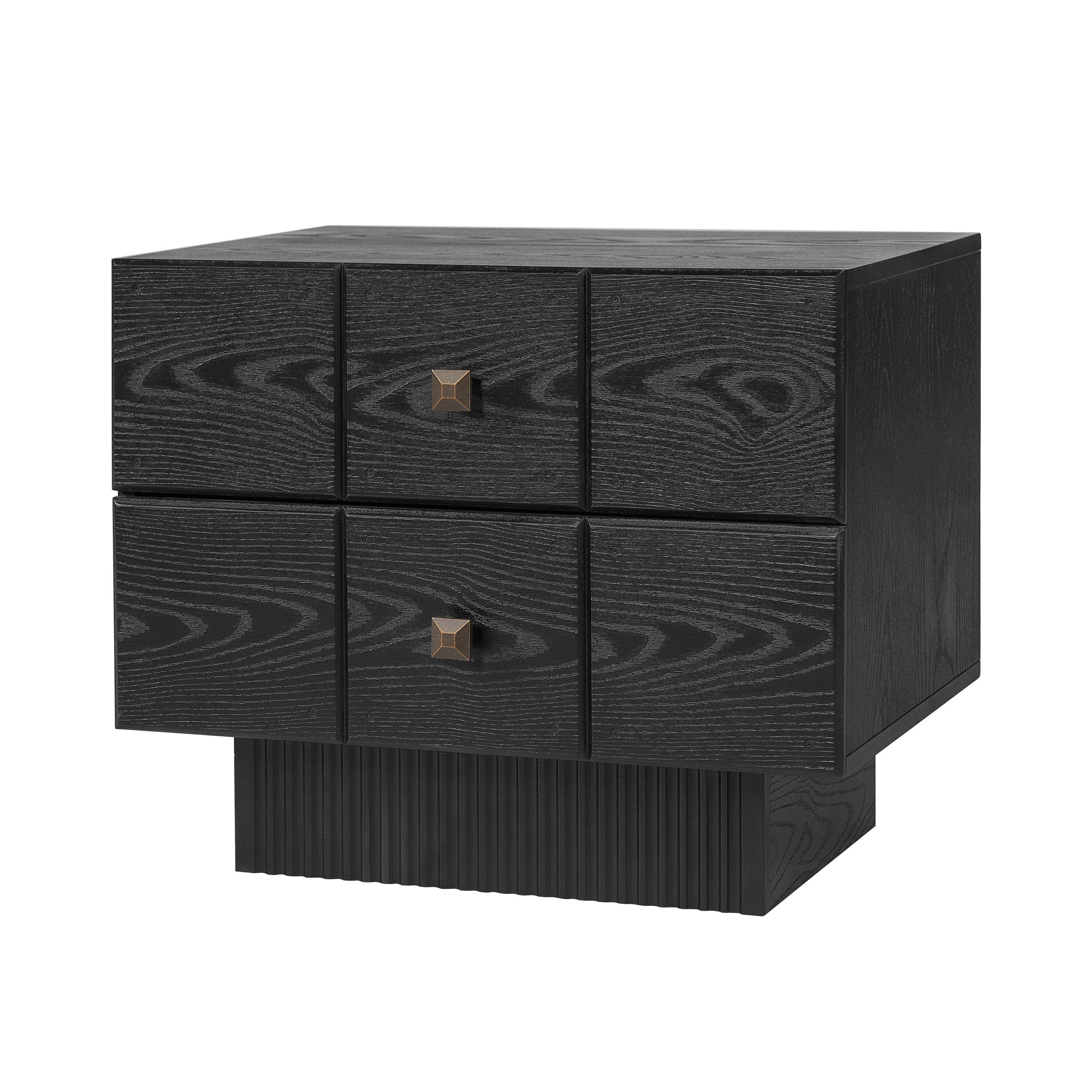 Euroco Mid-Century Nightstand with 2 Drawers, 24" Wide Bed Side Table with Fluted Pedestal,Wood Storage End Table Dresser for Bedroom,Living Room,Black