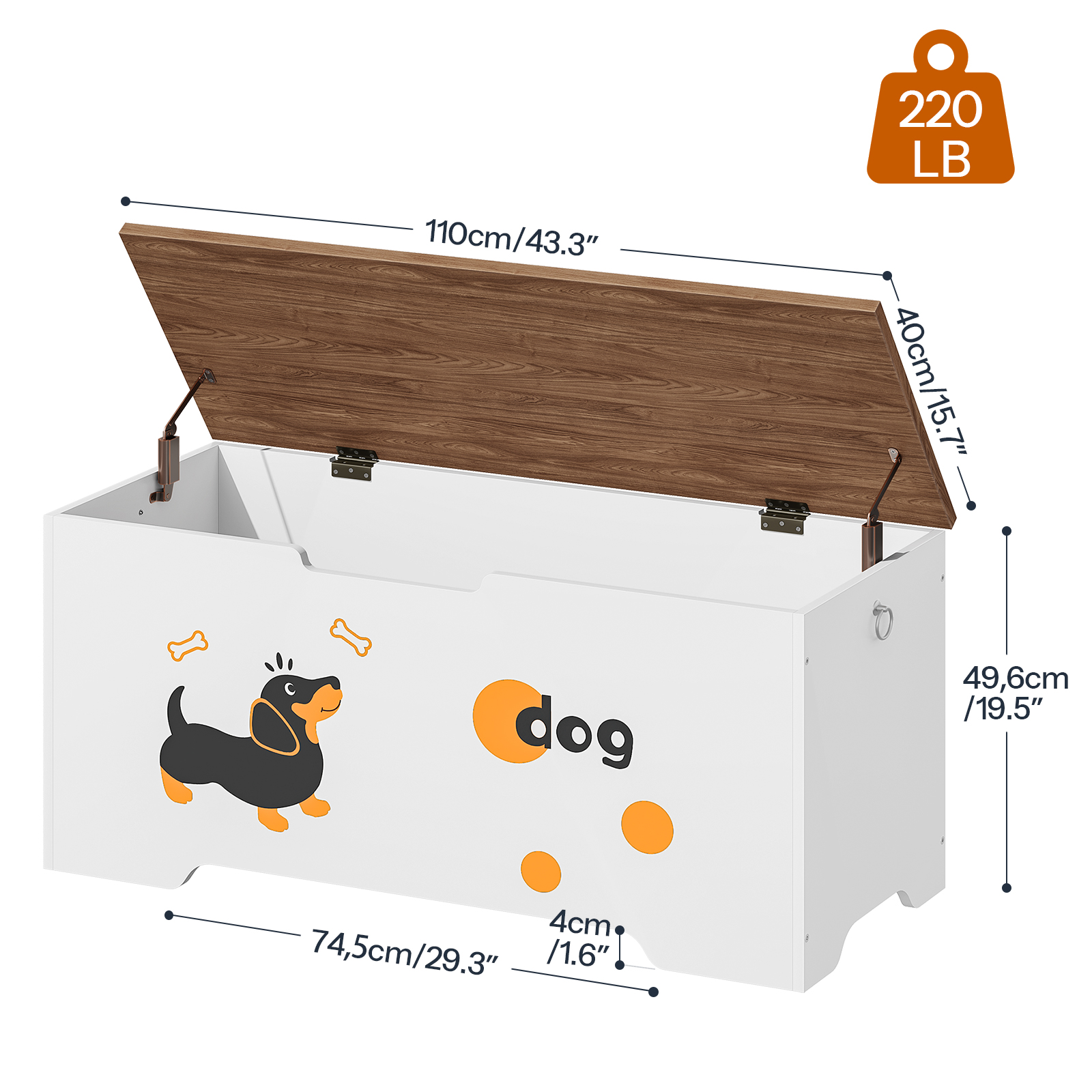 HOOBRO Toy Box Organizer Puppy Pattern Storage Bench with Storage Chest, White, 220 lb Limit