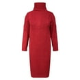 thumbnail image 4 of RMGVDSD Women's Turtleneck Oversized Long Sweater Dress Solid Color Casual Loose Long Sleeve Fall Winter Knit Dresses Fall Sweater Pullover Shirts /Red, 4 of 5