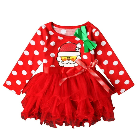 Mercatoo Toddler Kids Girls Christmas Dress Outfit Baby Girl Santa Long Sleeve 𝐑uffle Layered Princess Tulle Dress Adorable Dress