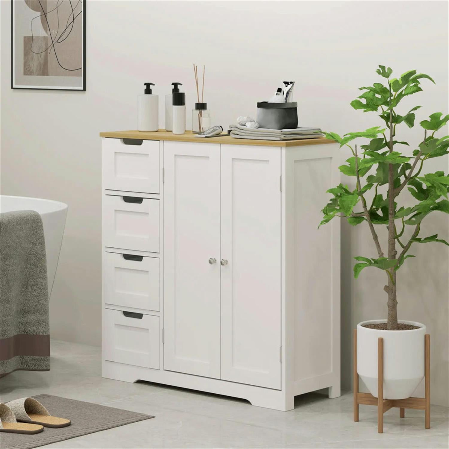 Demi Bonn 43" Bathroom Floor Cabinet, Freestanding Storage Cabinet with Adjustable Shelf and 4 Drawers, for Living room, Entryway, Kitchen, White