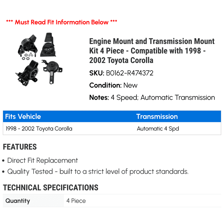 3-Piece Engine Motor Mount Set For 1991-1994 Toyota Tercel (Manual Transmission)