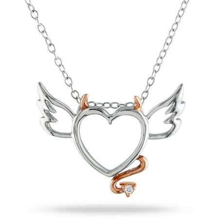 Miabella Diamond Accent Two-Tone Sterling Silver Devil and Angel Heart Pendant, 18