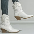 thumbnail image 4 of UngA Mid Calf Boots for Women Cowboy Boots for Women Mid Calf Fashion Cowgirl Boots White,6, 4 of 7