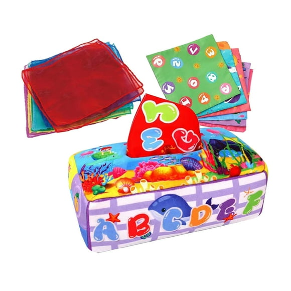 Juguete Montessori para tirar de cajas de pañuelos, tejido arrugado, para niños pequeños y recién nacidos. Mar
