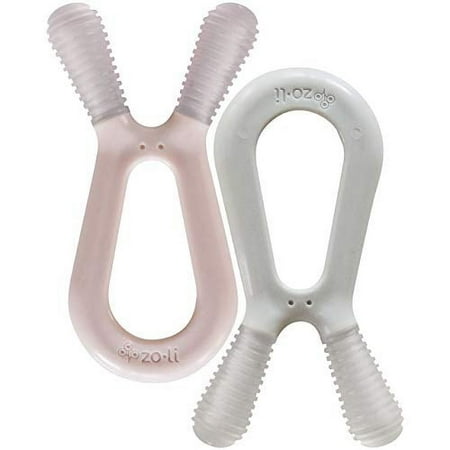 UPC: 0811153022562 | Baby Molar Teethers | ZoLi BUNNY dual nub teethers for molars in blush pink + ash grey baby teething accessory teething toy gum massaging baby chew toy baby shower (Set of 2)