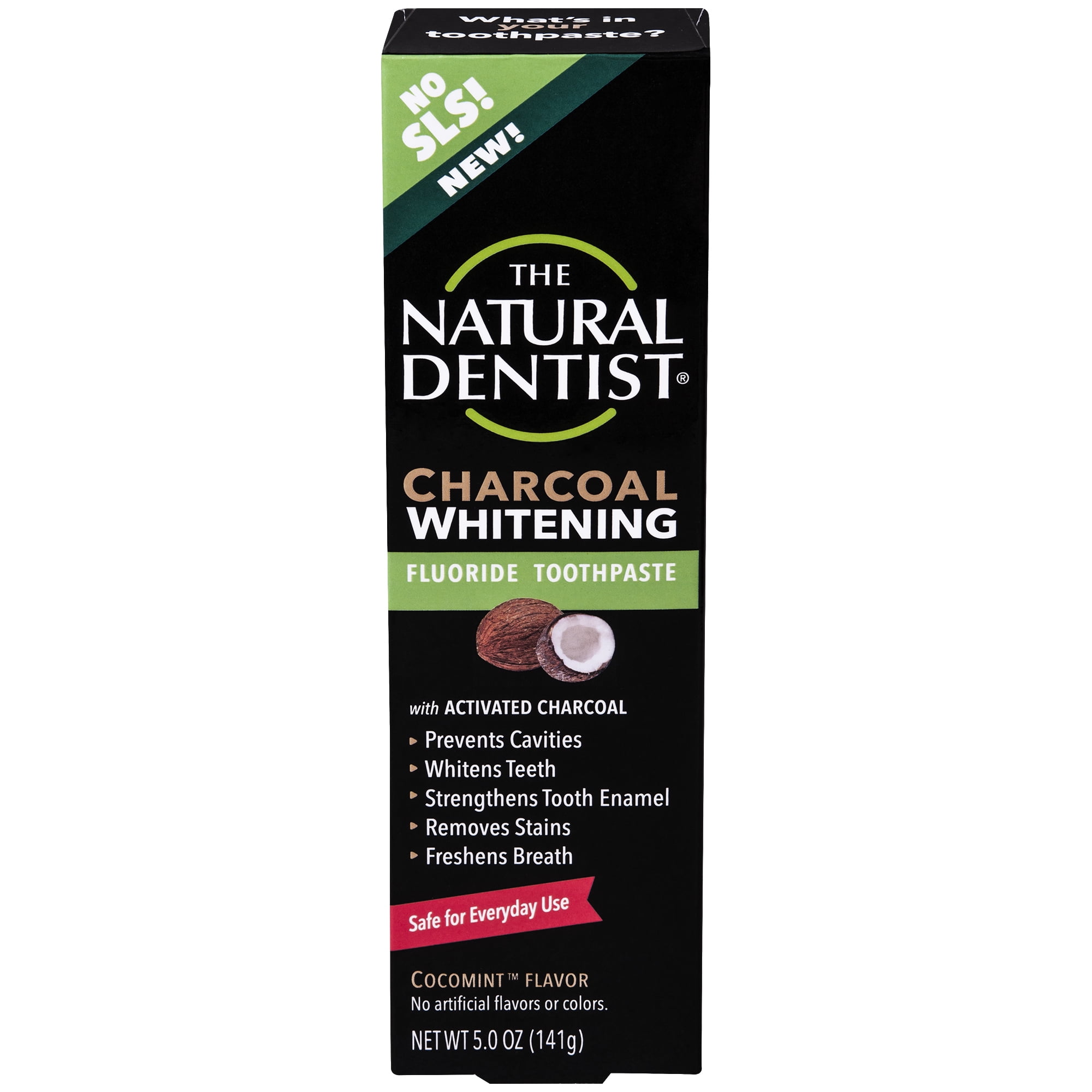 The Natural Dentist Charcoal Whitening Fluoride Toothpaste, Cocomint, 5 Oz Tube