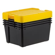 IRIS 45 Qt Black Plastic Stackable Storage Bin with Lid Tote, Plastic Storage Container with Lid, 4-Pack