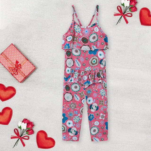 EGNMCR Toddler Kid Baby Girls Summer Sling Jumpsuit Fashion Print Overalls Rompers Girl Set