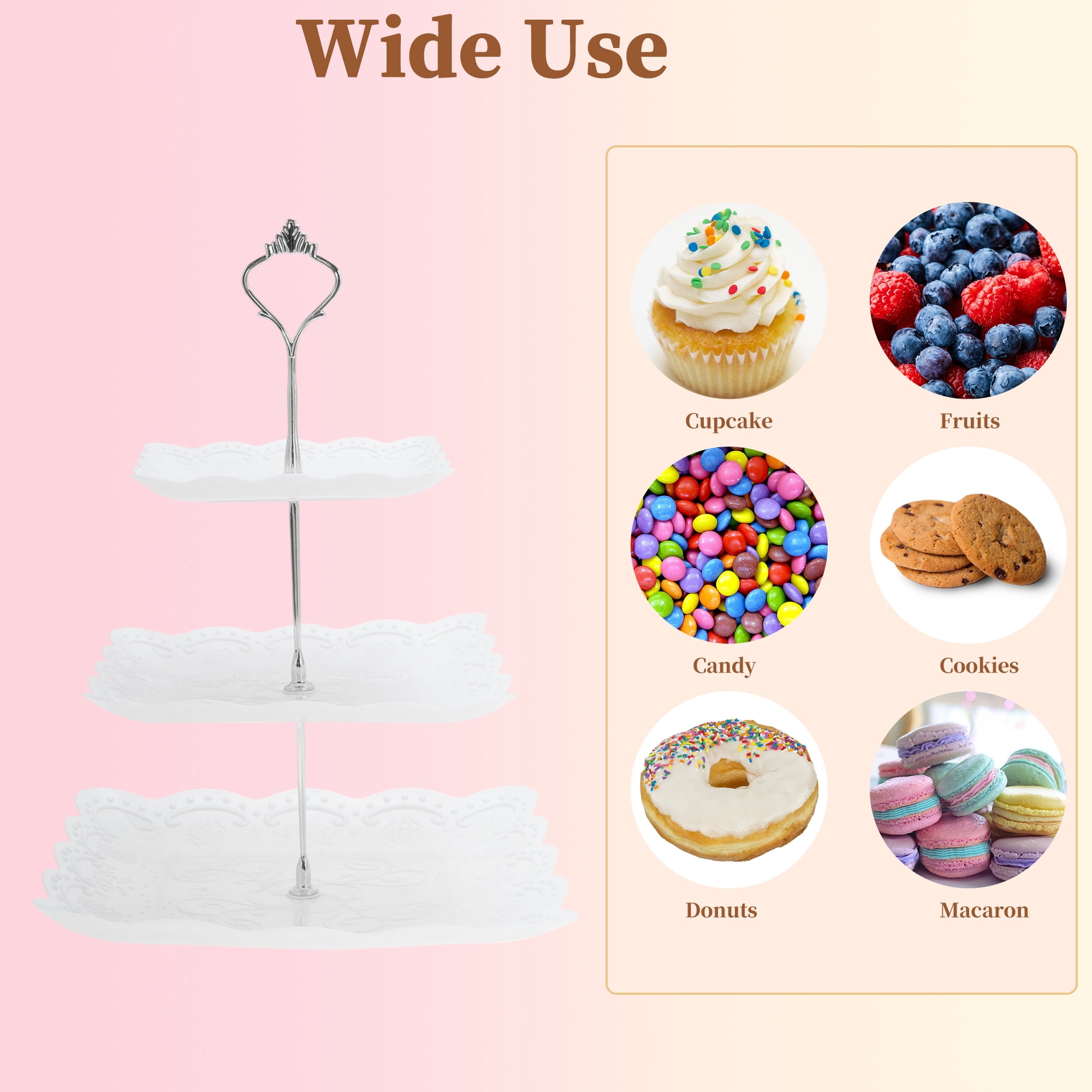 Unique Bargains 3 Tier Dessert Cupcake Stand Holder Square Cup Cake Tower