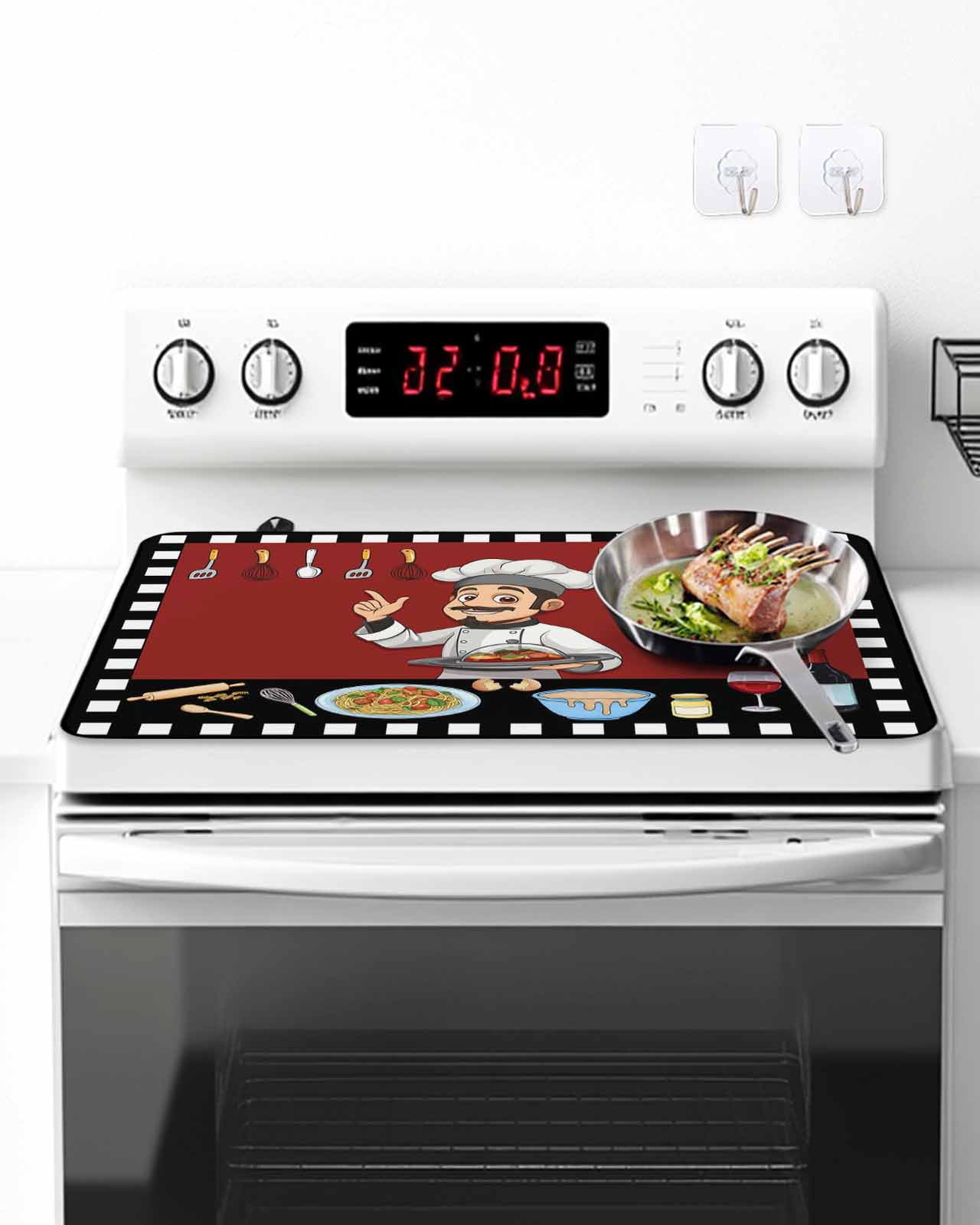 Stove Top Covers for Electric Stove, Cheg Red Glass Stovetop Cover Protector, Black White Check Buffalo Plaid Grid Lattice Induction Cooktop Protector Oven Mat for Kitchen Countertop 28.5"x20.5"