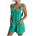 thumbnail image 2 of Combinaison pour Femmes, une-Pièce Décontractée Sans Manches à Encolure Carrée, Jambe Grand Courte, avec Boutons devant, Tissu en Polyester, pour Fête d'Anniversaire d'Été Ou Usage Quotidien, 2 of 7
