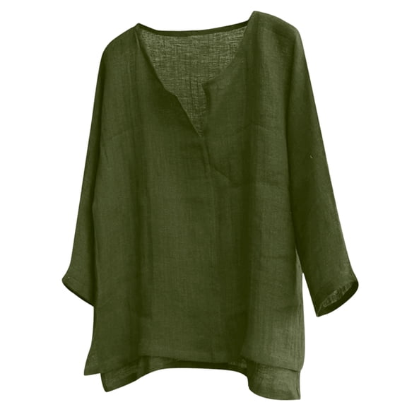 Mens Linen Shirt Breathable 3/4 Sleeve T Shirts Pullover V Neck Loose Summer Casual Top Lightweight Quick Dry Tees, 3XL