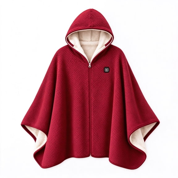 QISIWOLE Red Heated Hooded Shawl Wrap For Women, 3 Heat Settings Fast Heating, 4.8 ft x 31.5 in Cotton Blend Heated Blanket, For Home Office Travel Winter Warmth