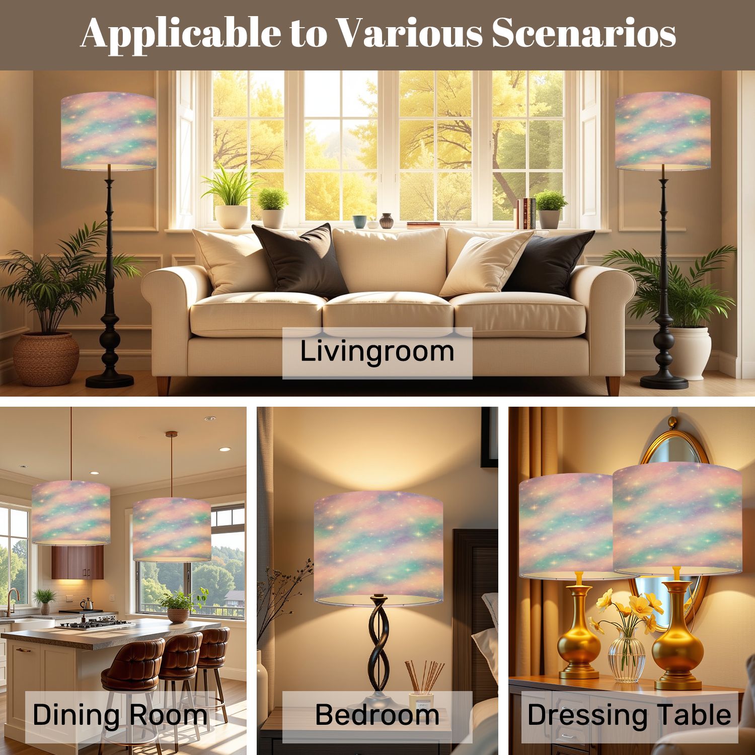 Lampshades 2 Pack holographic fantasy pastel 13"x13"x10" Light Shade for Table Lamps Floor Lamps Drum Lamp Shades Lampshade Replacement Easy Assembly