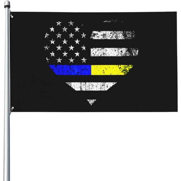 Police Dispatcher Gift Thin Blue Gold Line Flag Heart Flag Perfect For Outdoor Indoor Home Decor 3x5 Ft Single Sided Polyester Banner With Brass Grommets