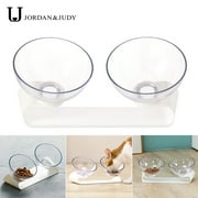 Jordan Judy Elevated Double Transparent Pet Feeding Bowl Cat Bowl with Raised Stand 15° Tilted Platform Cat Feeders Food and Water Bowls Raised The Bottom for Cats and Small Dogs
