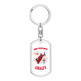 thumbnail image 1 of Don'T Mess With Crazy Firefighter Stainless Steel or 18k Gold Premium Swivel Dog Tag Keychain, 1 of 8