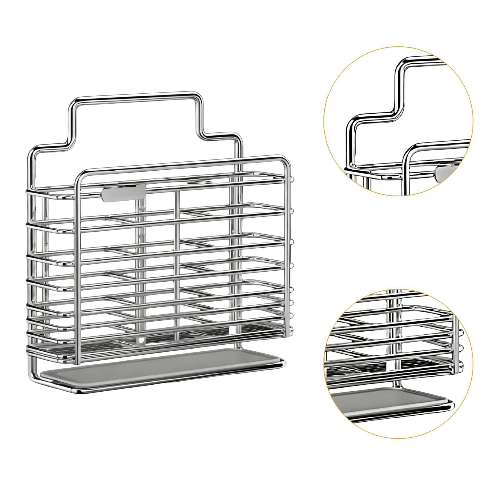 Utensil Holder Kitchen Organizer Cutlery Rack Stainless Steel Three Compartments for Home Wall Mount Storage Drying